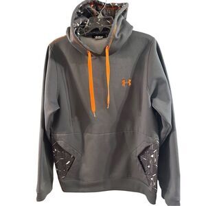 Under Armour Men's Gray Contrast Geometric Panel Loose Pullover Hoodie Medium